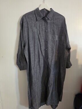 Soft Simple Gray Button Up Linen Culture Lagenlook Dress